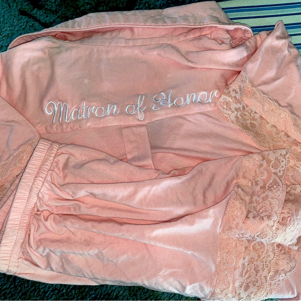Matron of honor pjs. Only worn for pictures. Lace on edges.